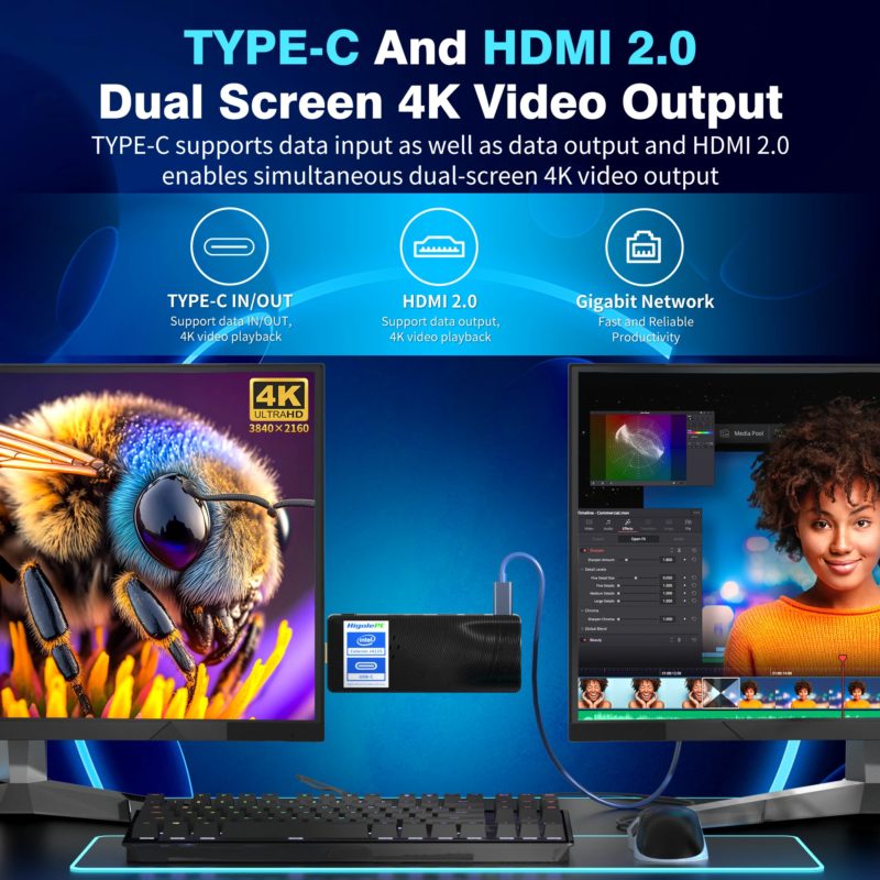 178257-mkalep.jpg PC Stick Higole, Intel Celeron J4125, Windows 11, USB PD3.0, HDMI 4K, Gigabit Ethernet, WiFi 5.0, BT 5.2, pour le bureau et la maison – Image 4