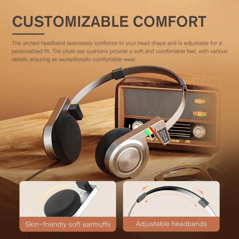 Casque audio iKF R3 rétro chic, Bluetooth 5.4, casque pliable vintage, 60 heures de lecture – Image 4