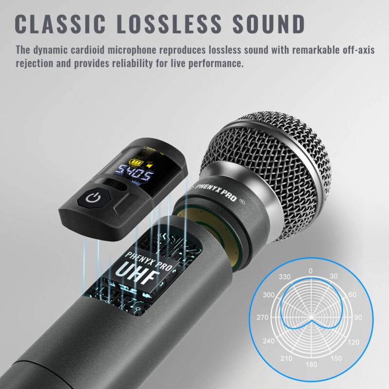 179177-qrntth.jpg Système de 2 microphones sans fil UHF, 500 MHz - 590 MHz, réglage automatique, pour la scène, Karaoké – Image 4