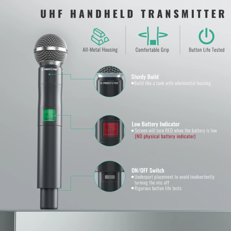 Système de 4 microphones sans fil à fréquence fixe UHF, Plug-and-Go, construction robuste, pour la scène, Karaoké – Image 3