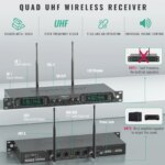 Système de 4 microphones sans fil à fréquence fixe UHF, Plug-and-Go, construction robuste, pour la scène, Karaoké – Image 2