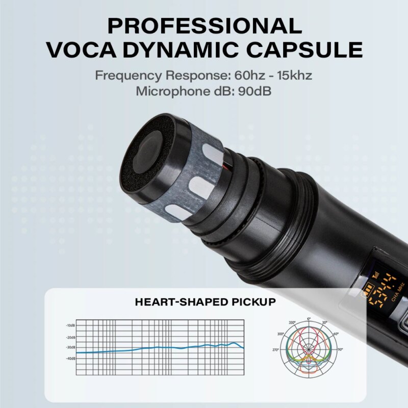 Système de 2 microphones sans fil UHF, à fréquence réglable 520 à 579 MHz, entièrement en métal – Image 2