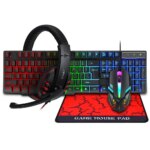 Ensemble clavier mécanique, souris, casque de jeux et tapis, rétroéclairage RGB, QWERTY, filaire