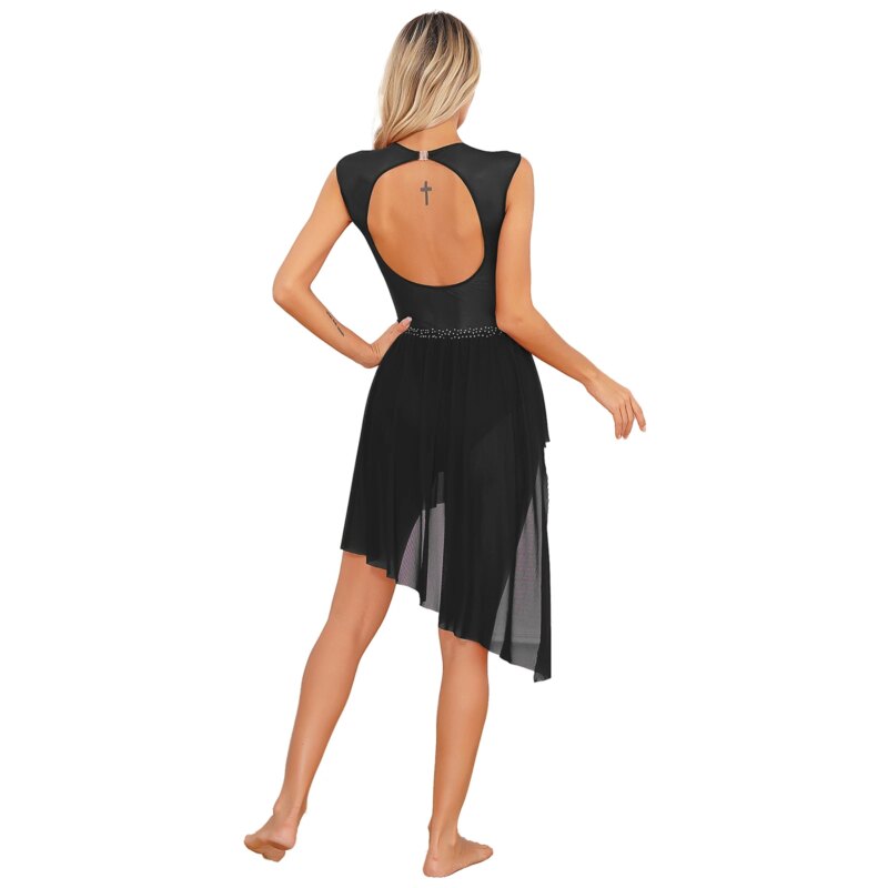 Costume de patinage artistique en strass, asymétrique, justaucorps moderne, sans manches – Image 2