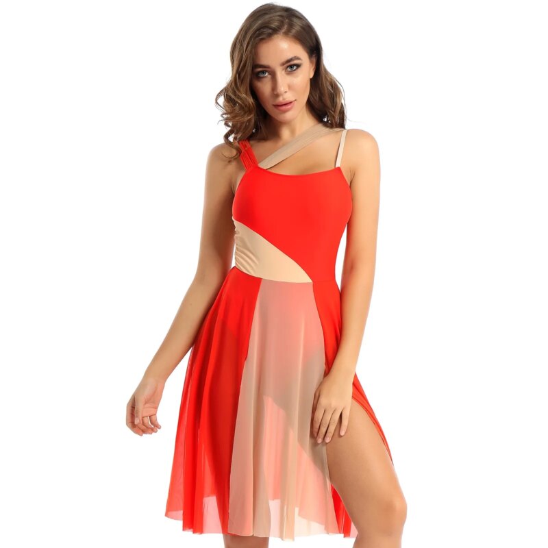 180978-5zmumh.jpg Robe de danse sans manches, patinage artistique, justaucorps, bretelles spaghetti, en maille – Image 3