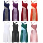 Robe de danse sans manches, patinage artistique, justaucorps, bretelles spaghetti, en maille – Image 4