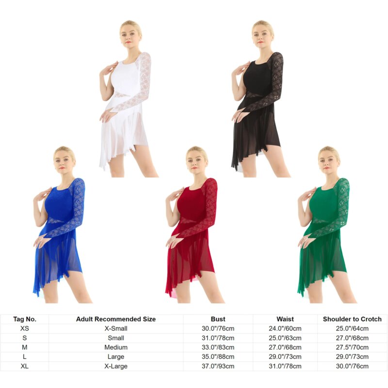 Robe de danse, patinage artistique, dentelle, ourlet asymétrique, justaucorps – Image 4