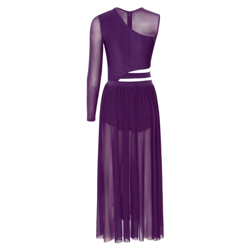 181159-ktldjz.jpg Robe de danse contemporaine, fente latérale, maille transparente, respirante et confortable – Image 2