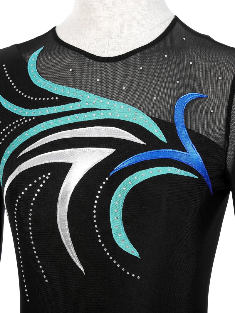 Costume de patinage artistique, à manches longues, strass, justaucorps, performance sur scène – Image 6