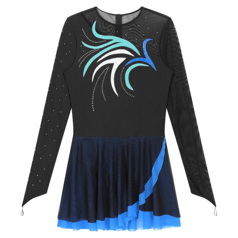 Costume de patinage artistique, à manches longues, strass, justaucorps, performance sur scène – Image 5