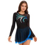 Costume de patinage artistique, à manches longues, strass, justaucorps, performance sur scène – Image 3