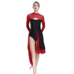 Costume de danse, patinage artistique, ballet, justaucorps, manches longues, mousseline