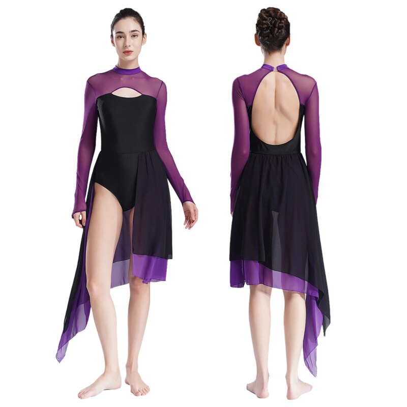 Costume de danse, patinage artistique, ballet, justaucorps, manches longues, mousseline – Image 4