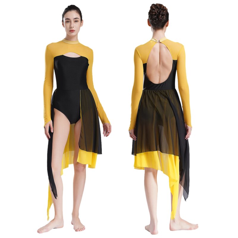 Costume de danse, patinage artistique, ballet, justaucorps, manches longues, mousseline – Image 6