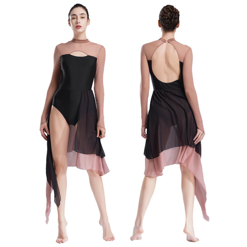 Costume de danse, patinage artistique, ballet, justaucorps, manches longues, mousseline – Image 2