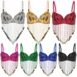 Soutien-gorge de danse orientale, latine, bretelles réglables, paillettes brillantes, costume de performance – Image 3