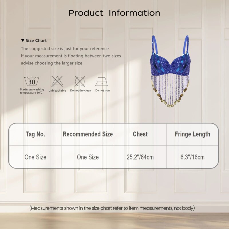 Soutien-gorge de danse orientale, latine, bretelles réglables, paillettes brillantes, costume de performance – Image 6