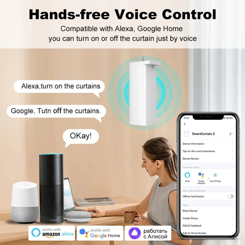 Moteur de rideau électrique intelligent WiFi/Zigbee, design compact et discret, ultra silencieux, 4ème Génération – Image 2