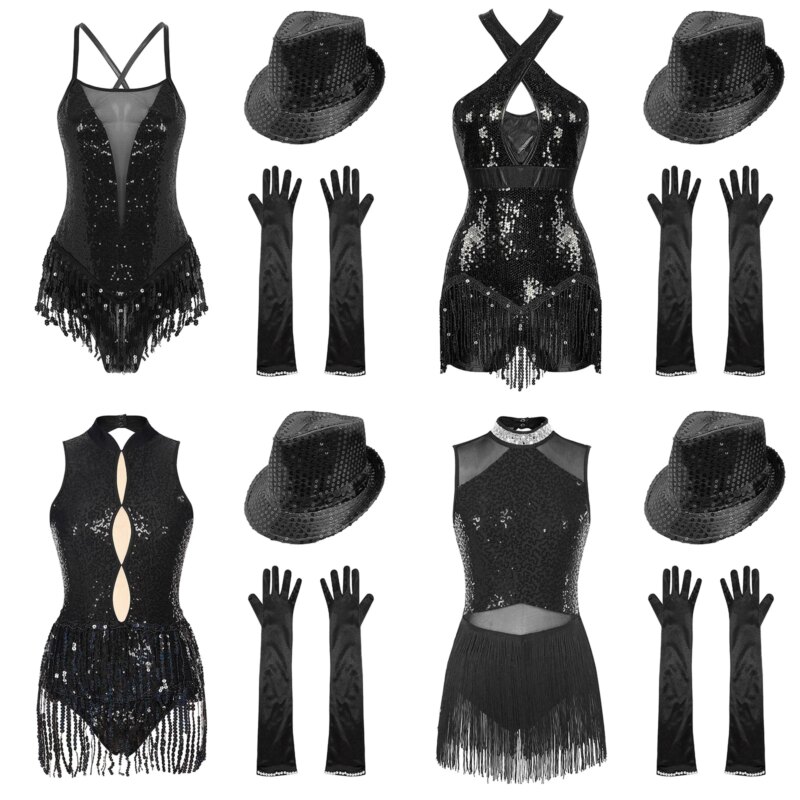 Costume de danse latine, patinage artistique, justaucorps à franges, ensemble pour performance sur scène – Image 1