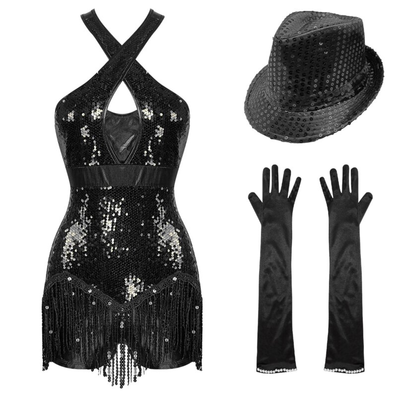 Costume de danse latine, patinage artistique, justaucorps à franges, ensemble pour performance sur scène – Image 8