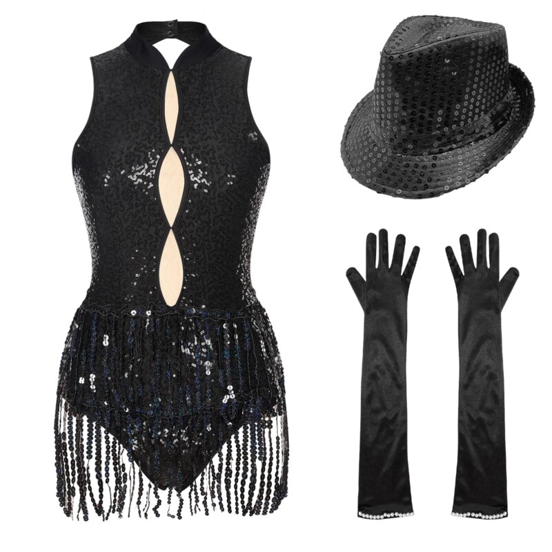 Costume de danse latine, patinage artistique, justaucorps à franges, ensemble pour performance sur scène – Image 7