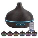 Diffuseur de parfum d’ambiance avec LED 550 ml, humidificateur d'air avec télécommande, USB