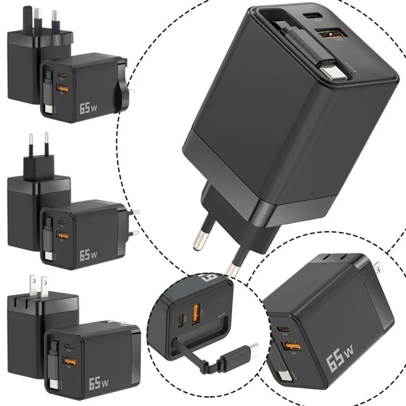 182311-vyh7wf.jpg Chargeur rapide 65W avec câble rétractable USB Type-C, pour iOS, Android – Image 2