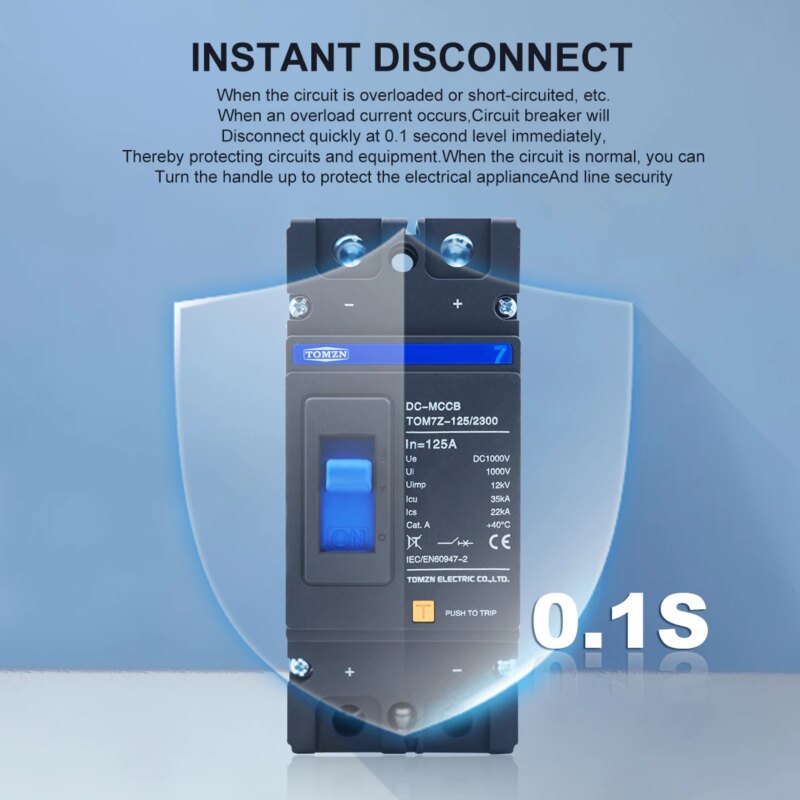 Disjoncteur MCCB courant continu 125A/160A 1000V, boîtier moulé, protection contre surcharge et court-circuit – Image 3