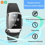 Bracelet anti-moustiques ultrasonique 3-en-1, répulsif, thermomètre et horloge, rechargeable et étanche, pour extérieur et sport – Image 4
