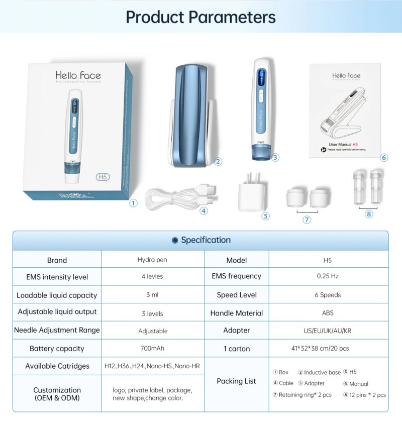 Stylo Derma Hello Face H5, Professionnel 2-en-1 avec micro-aiguilles automatiques & EMS – Image 6