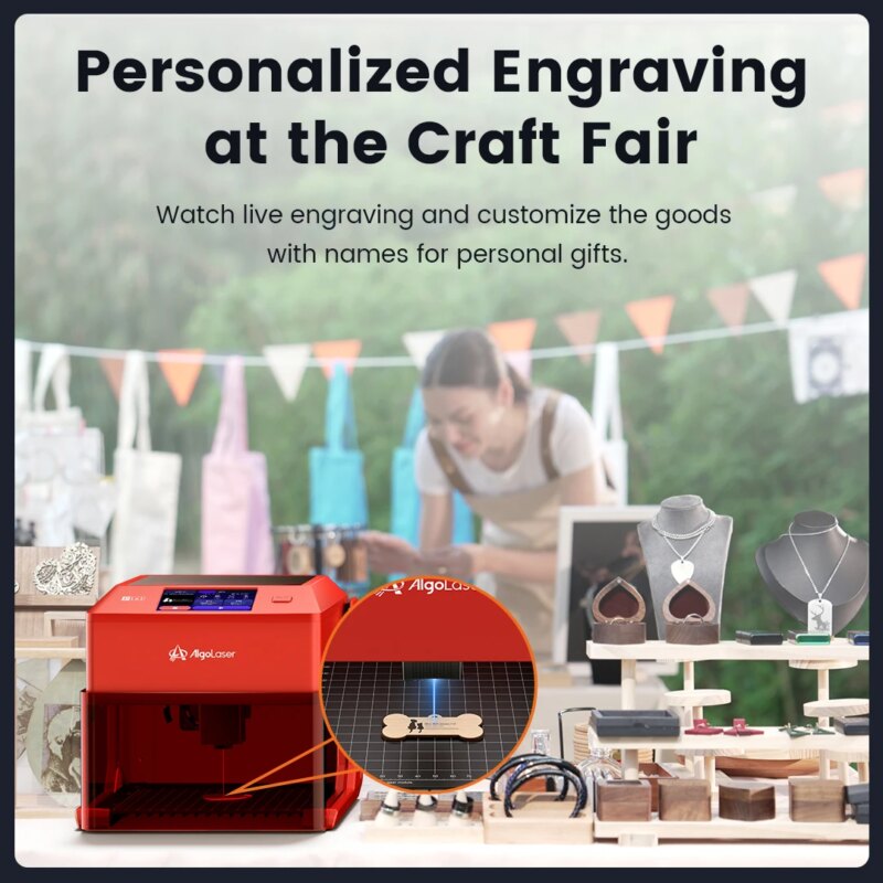 Machine de gravure laser intelligente Pixi AlgoLaser, 3W/5W/10W, écran tactile, sans PC, gravure 300+ matériaux, sécurisée et portable – Image 5