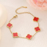 Lot de 4 bracelets trèfle à quatre feuilles en acier inoxydable doré, chaîne à maillons réglable 16cm – Image 3