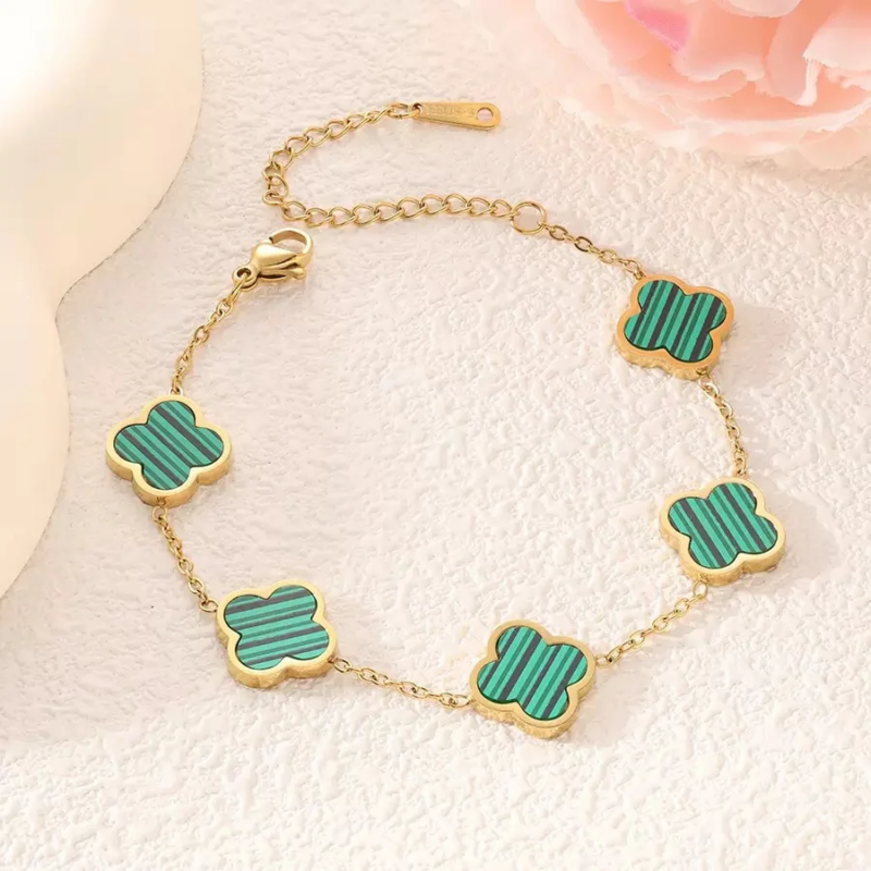 Lot de 4 bracelets trèfle à quatre feuilles en acier inoxydable doré, chaîne à maillons réglable 16cm – Image 4