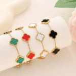 Lot de 4 bracelets trèfle à quatre feuilles en acier inoxydable doré, chaîne à maillons réglable 16cm