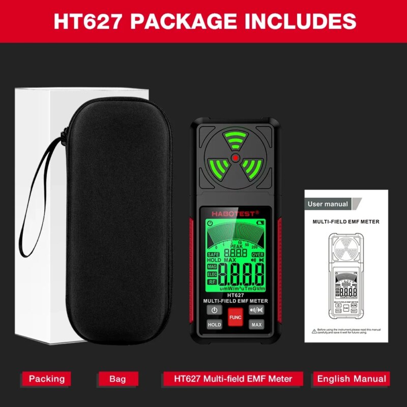 Détecteur EMF HT627, Mesure champs électromagnétiques, électriques et RF – Image 6