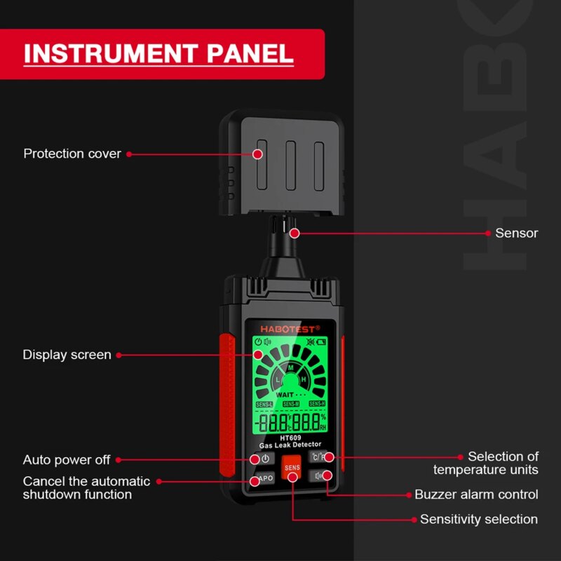 Détecteur de fuite de gaz HT609, Haute sensibilité 50-1000 PPM, LCD – Image 2
