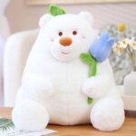Peluche ourson avec fleur, cadeau doux et décoratif, doux coussin câlin, 25 cm – Image 2