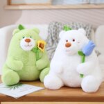 Peluche ourson avec fleur, cadeau doux et décoratif, doux coussin câlin, 25 cm – Image 4