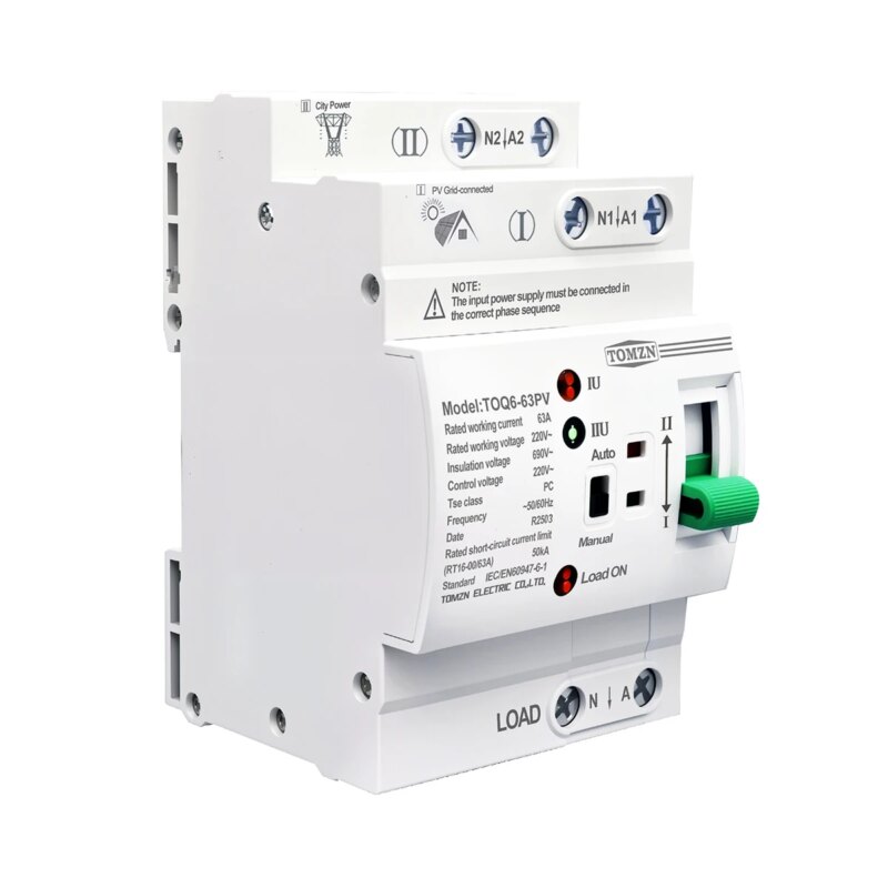 Commutateur automatique TOQ6-63PV, 2P 63A 220V, double puissance pour système photovoltaïque et onduleur – Image 2