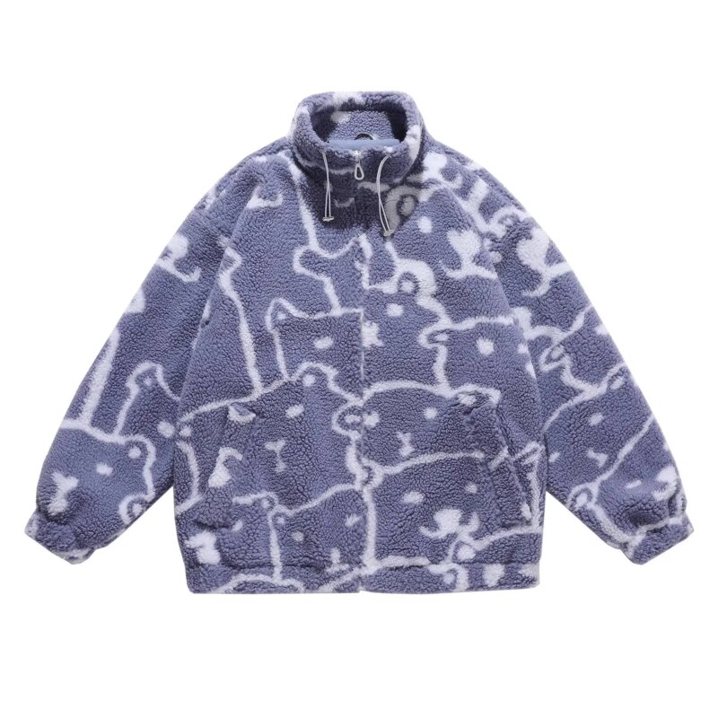 Parka sherpa en laine d’agneau synthétique, style streetwear Harajuku, chaude, oversize, col montant, fermeture éclair – Image 6