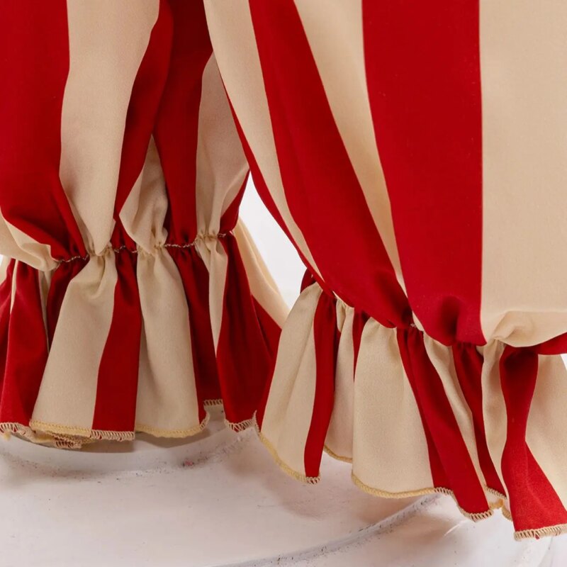 Costume de Clown de Cirque pour enfant, rayures rouge & blanc, Halloween, Spectacle, déguisement unisexe – Image 6