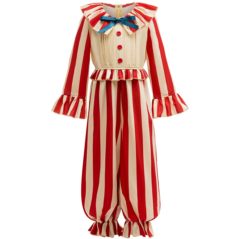 Costume de Clown de Cirque pour enfant, rayures rouge & blanc, Halloween, Spectacle, déguisement unisexe