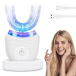 Brosse à dents sonique en U 360°, Nettoyage automatique + LED blanchissante, Recharge sans fil, Silicone doux