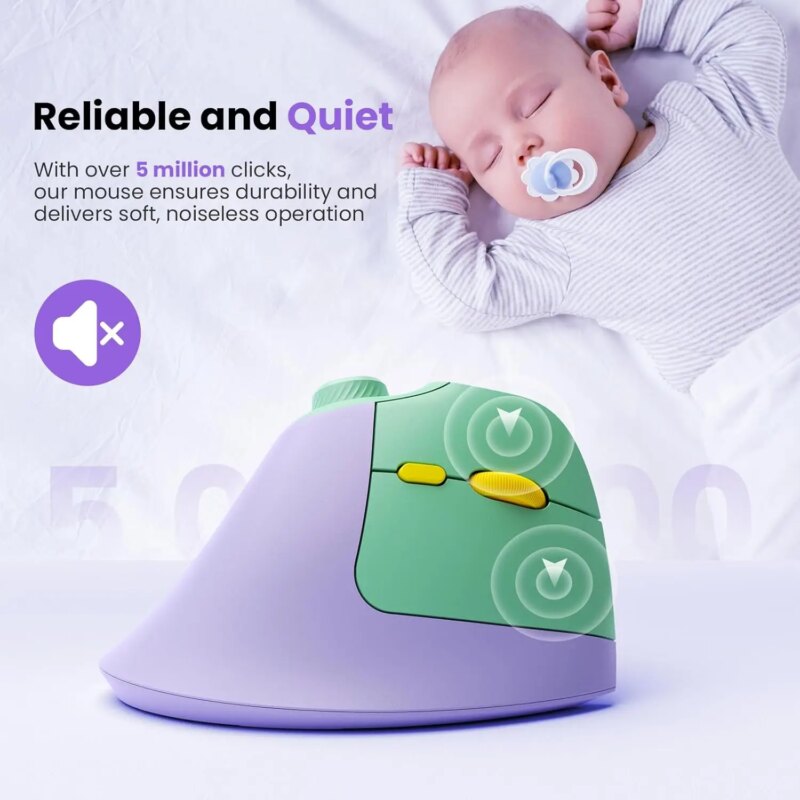 SEENDA MOU-302 – Souris Verticale Ergonomique Sans Fil Bluetooth – 3 Appareils, Silencieuse, Rechargeable – Vert & Violet – Image 4