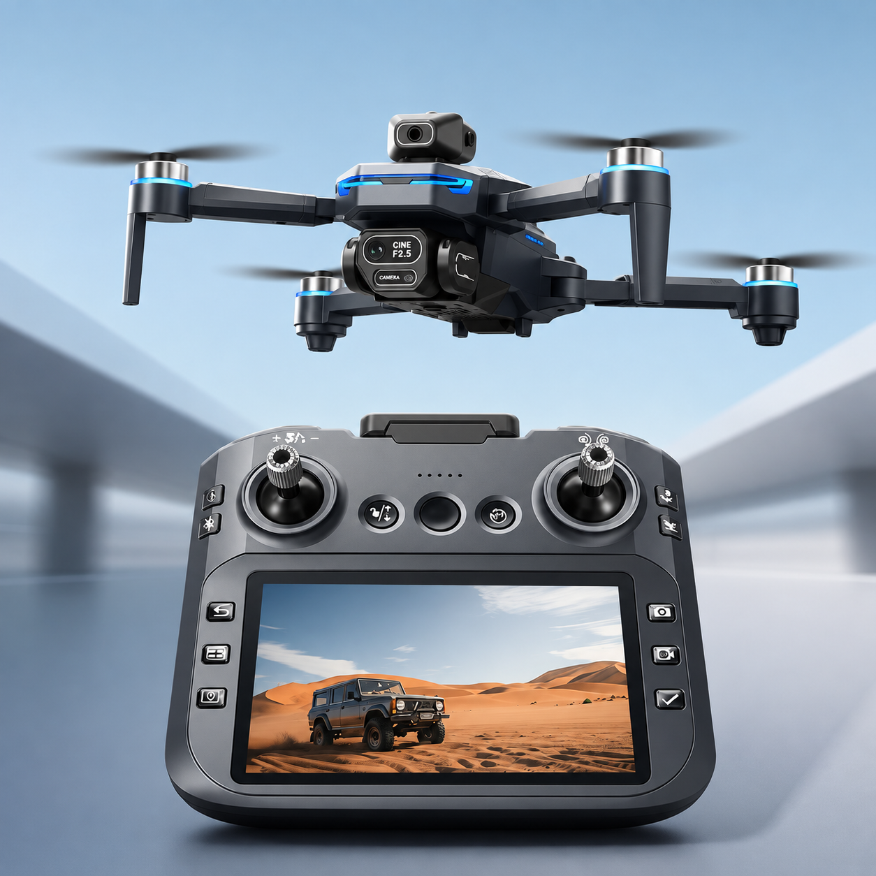 GT8 – Drone pliable brushless avec double caméra et télécommande à écran