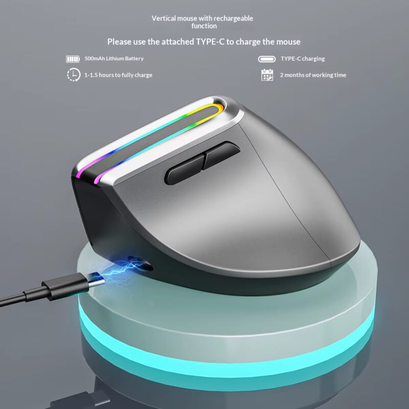 Souris verticale ergonomique V20 RGB – Bluetooth + 2,4 GHz, rechargeable USB-C – Image 2